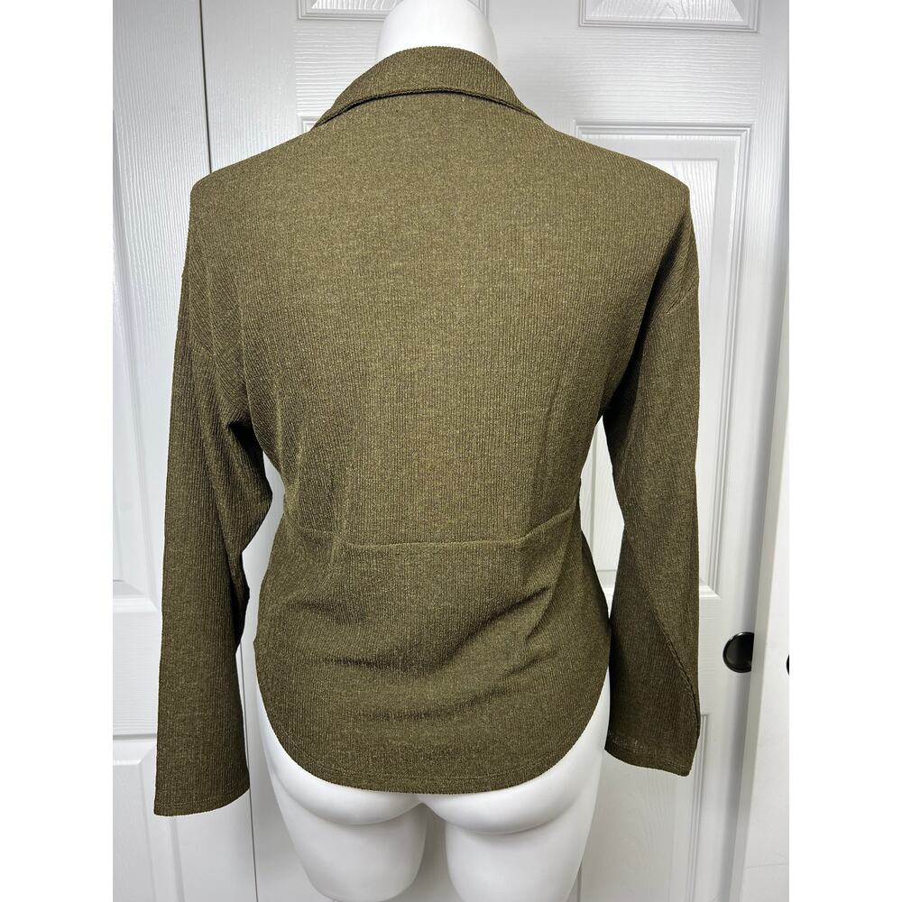 Madewell Dark Green Twisted Front Collared Long Sleeve Top - Picture 4 of 10